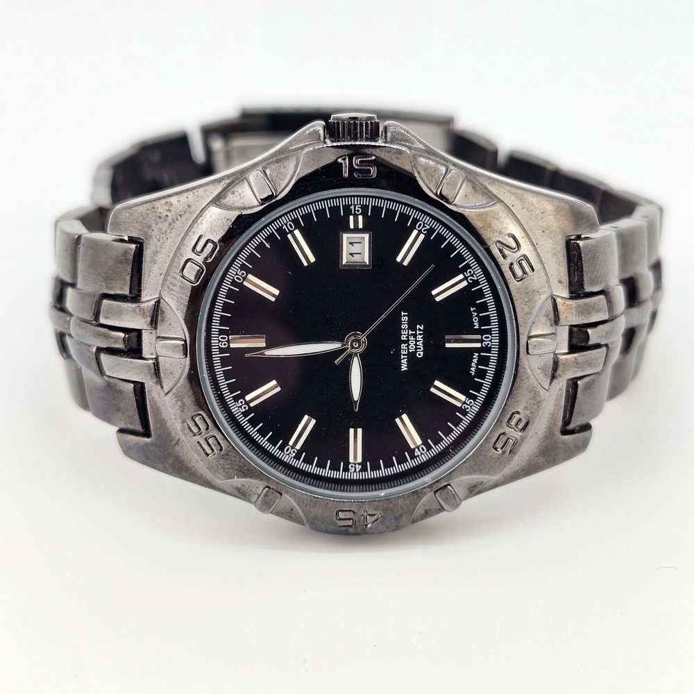 40MM Men's Analog Watch Black Dial Date Black Bracelet Band 8.5" New Battery